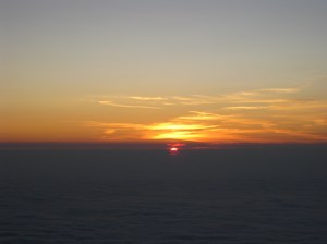 sunrise on Mt fuji seen from the summit